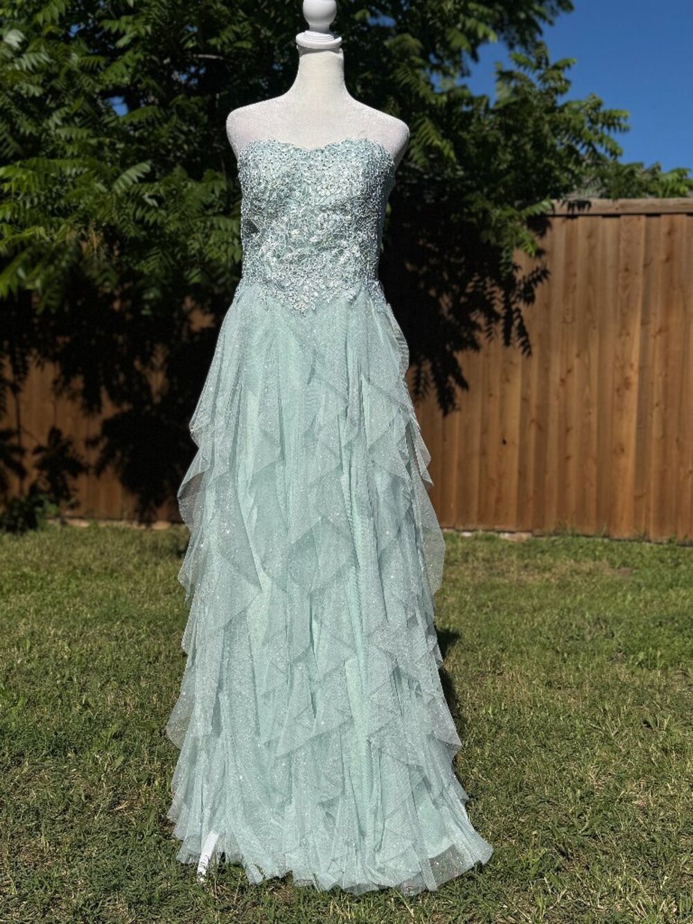NWT Light green embroidered sequined chiffon strapless dress wedding party
